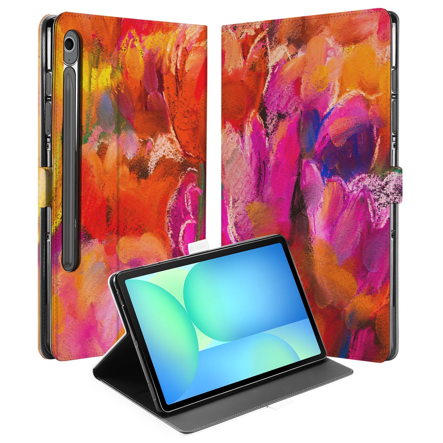 Samsung Galaxy Tab S10 FE | Tab S9 FE Book Case Hoesje met Standaard Tulips design kleurig aanzicht