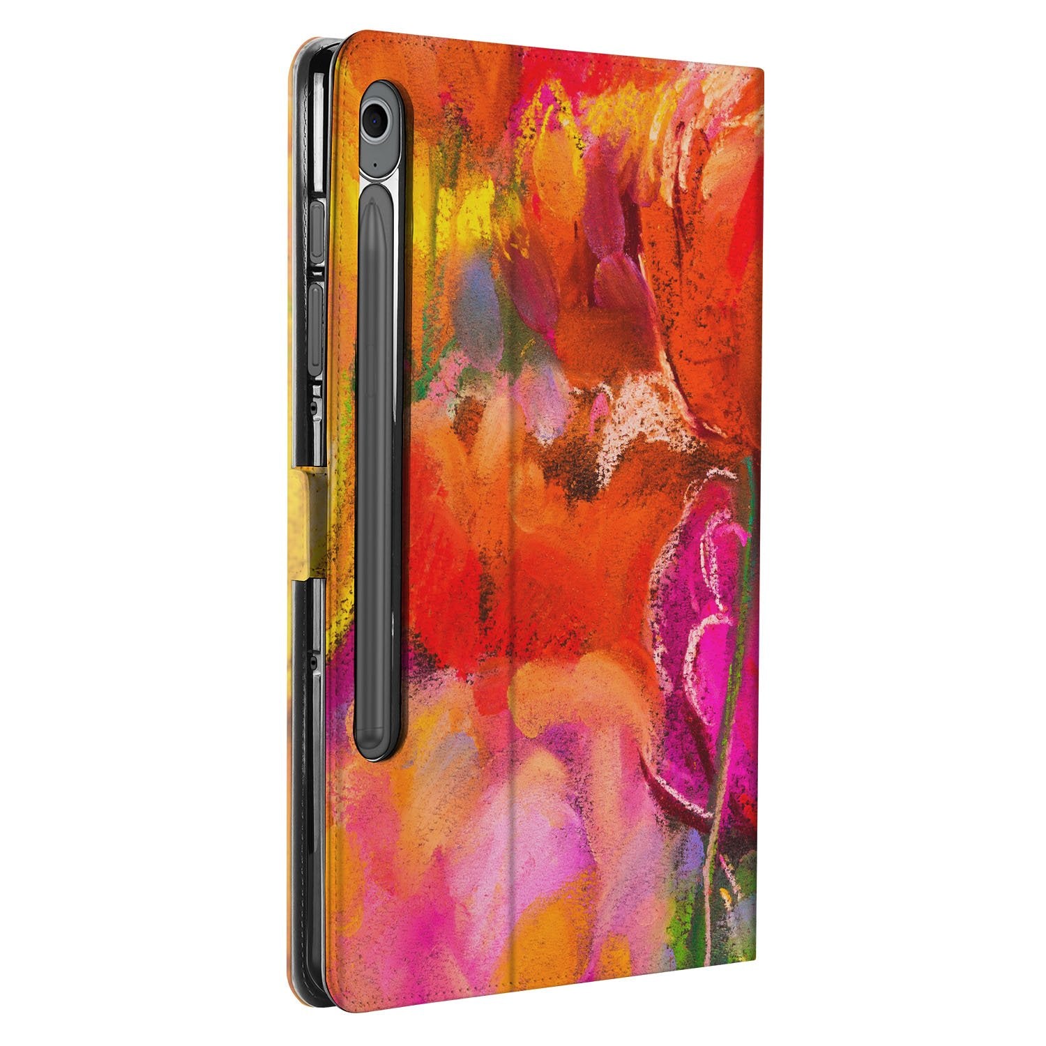 Samsung Galaxy Tab S10 FE | Tab S9 FE Book Case Hoesje met Standaard Tulips kleurrijk design zijkant