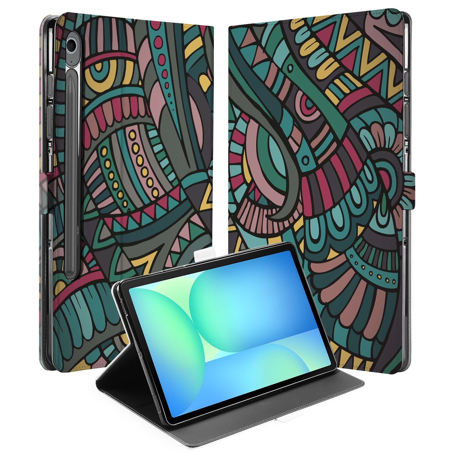 Samsung Galaxy Tab S10 FE | Tab S9 FE Tablet Hoesje Aztec met Standaard designkleurachtig aanzicht