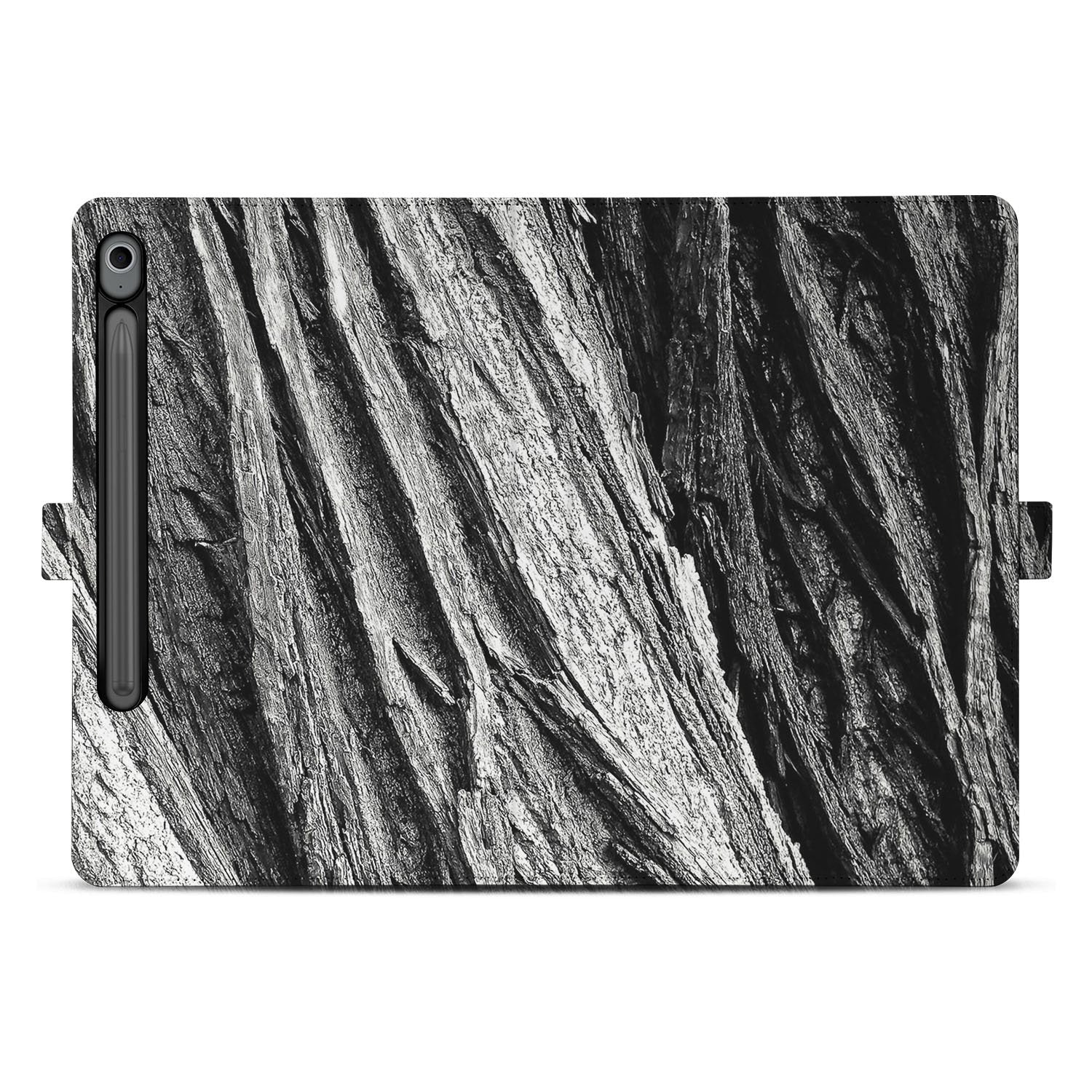 Samsung Galaxy Tab S10 FE | Tab S9 FE Tablet Hoesje Boomschors met Standaard houtstructuur zwart wit