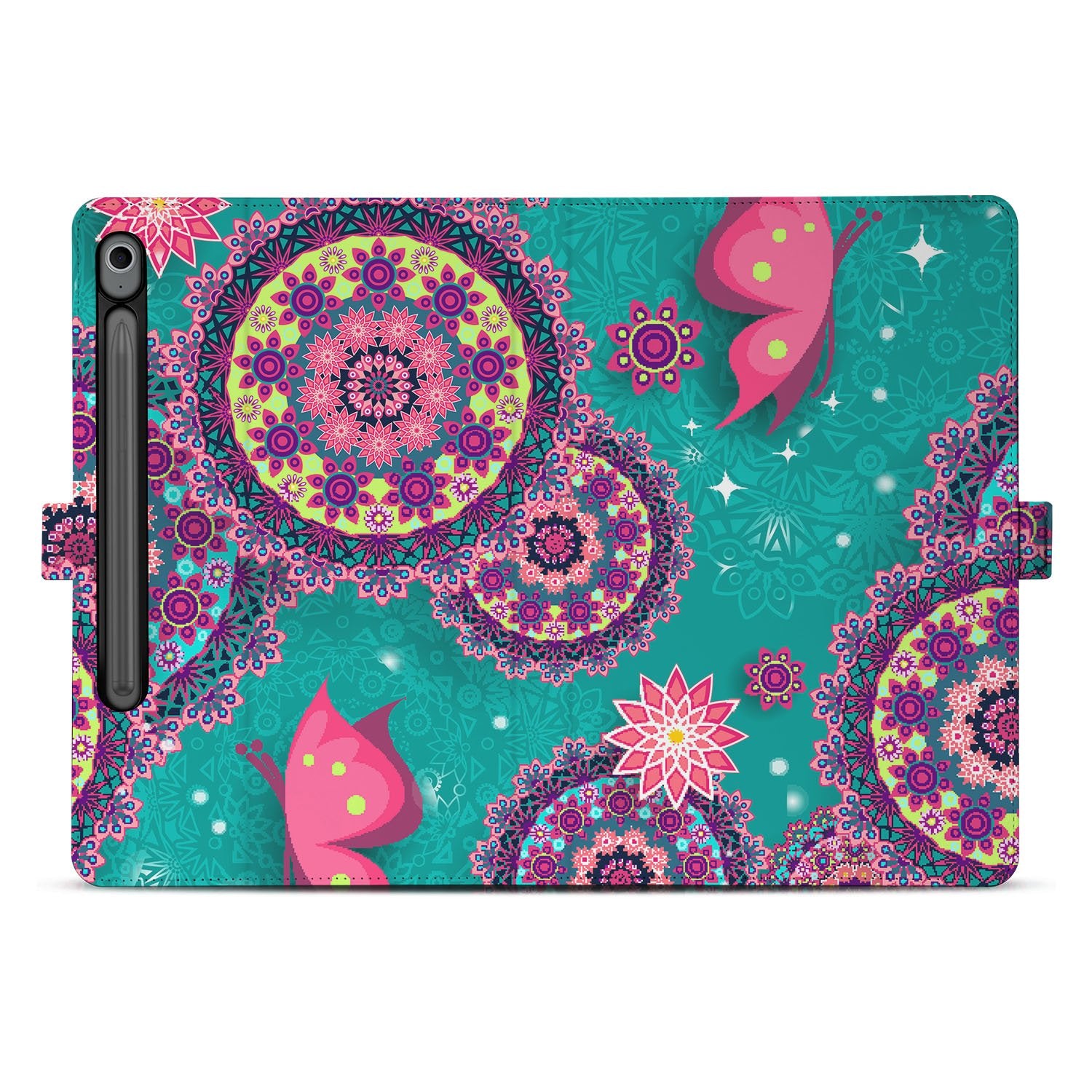 Samsung Galaxy Tab S10 FE | Tab S9 FE Tablet Hoesje Cirkels en Vlinders met Standaard kleurrijk ontwerp voorkant