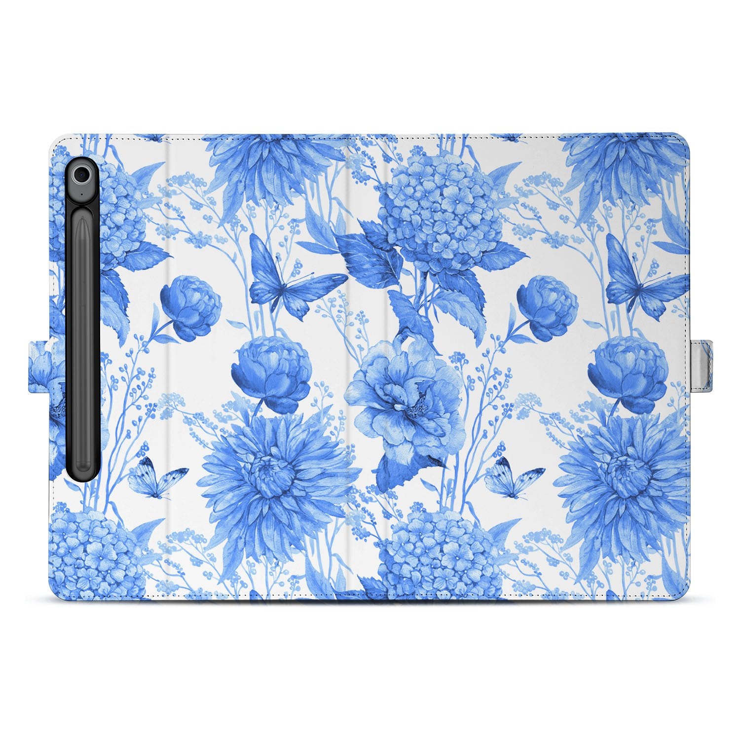 Samsung Galaxy Tab S10 FE | Tab S9 FE Tablet Hoesje Flower Blue met Standaard design blue flowers view