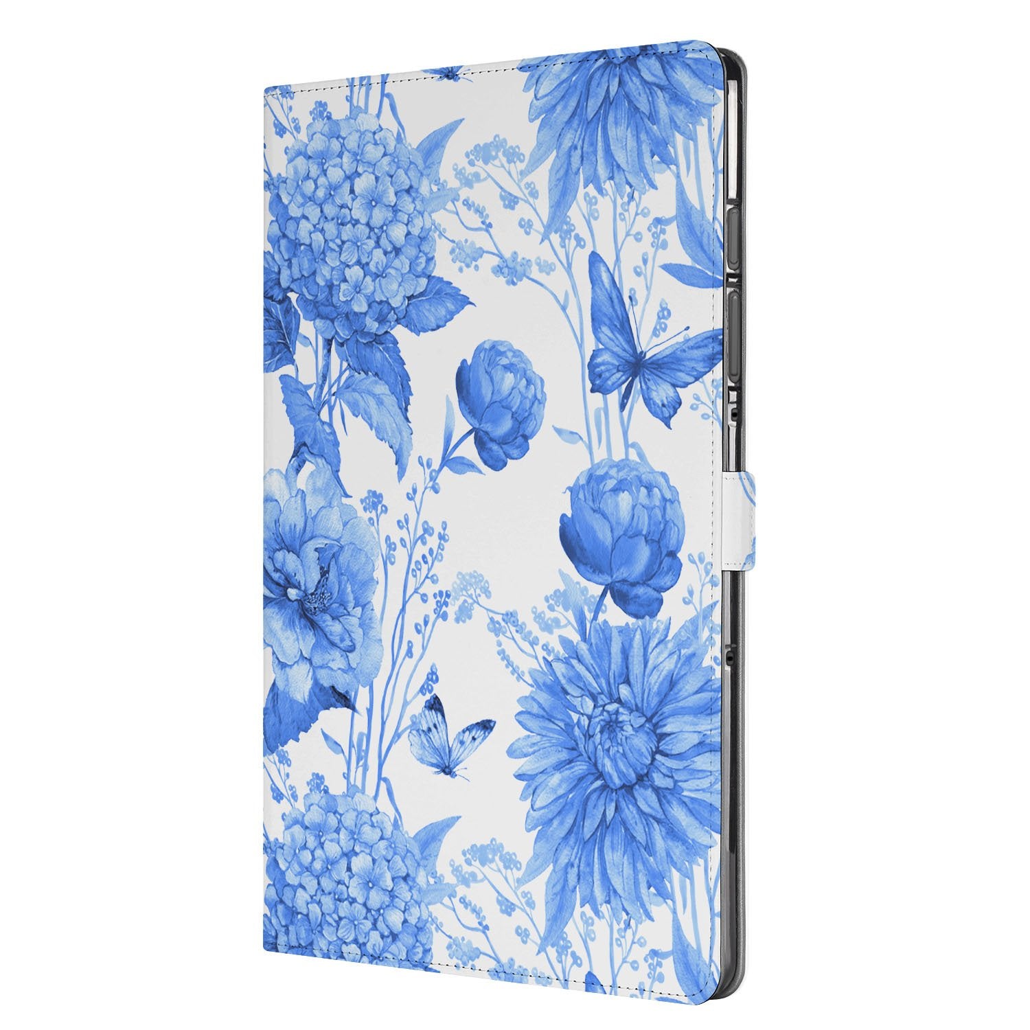 Samsung Galaxy Tab S10 FE | Tab S9 FE Tablet Hoesje Flower Blue met Standaard bloemen design aanzicht