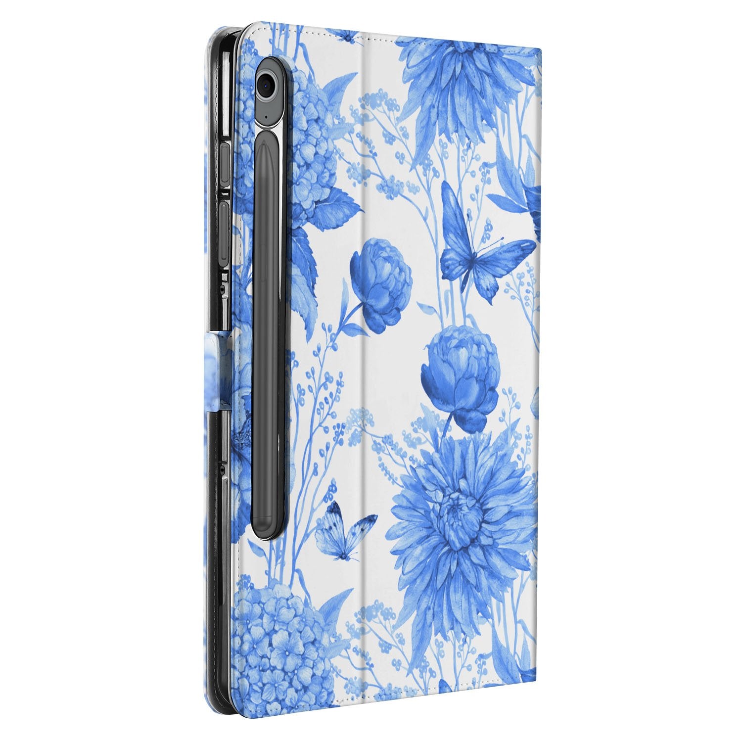Samsung Galaxy Tab S10 FE | Tab S9 FE Tablet Hoesje Flower Blue met Standaard design flower blue aanzicht