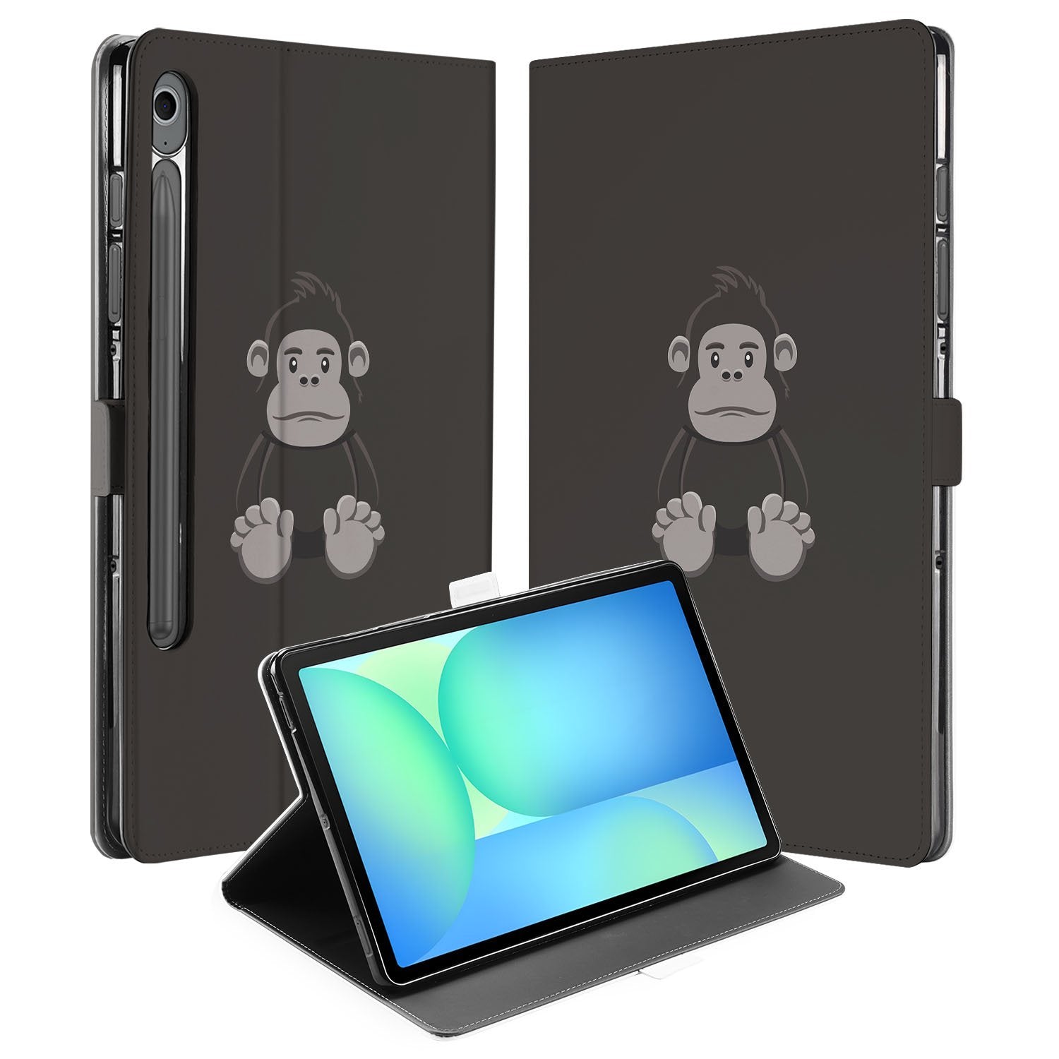 Samsung Galaxy Tab S10 FE Tab S9 FE Tablet Hoesje Gorilla met Standaard zwart ontwerp voorkant achterkant