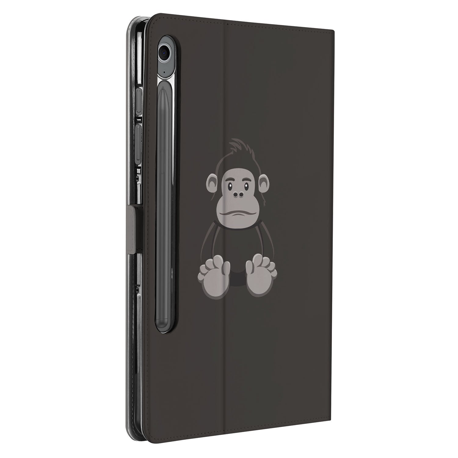 Samsung Galaxy Tab S10 FE | Tab S9 FE Tablet Hoesje Gorilla met Standaard zwart gorilla ontwerp voorkant