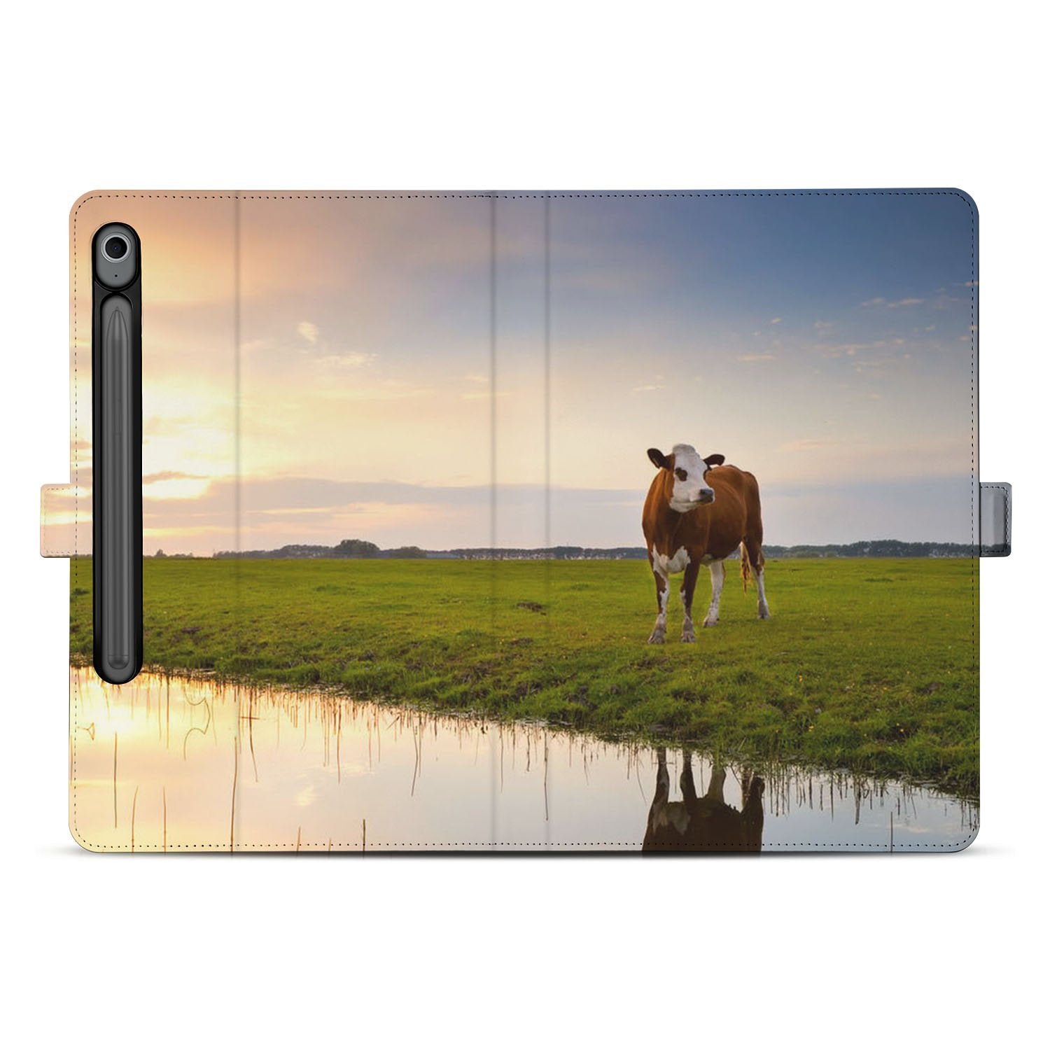 Samsung Galaxy Tab S10 FE | Tab S9 FE Tablet Hoesje Koe met Standaard koe landschap uitzicht