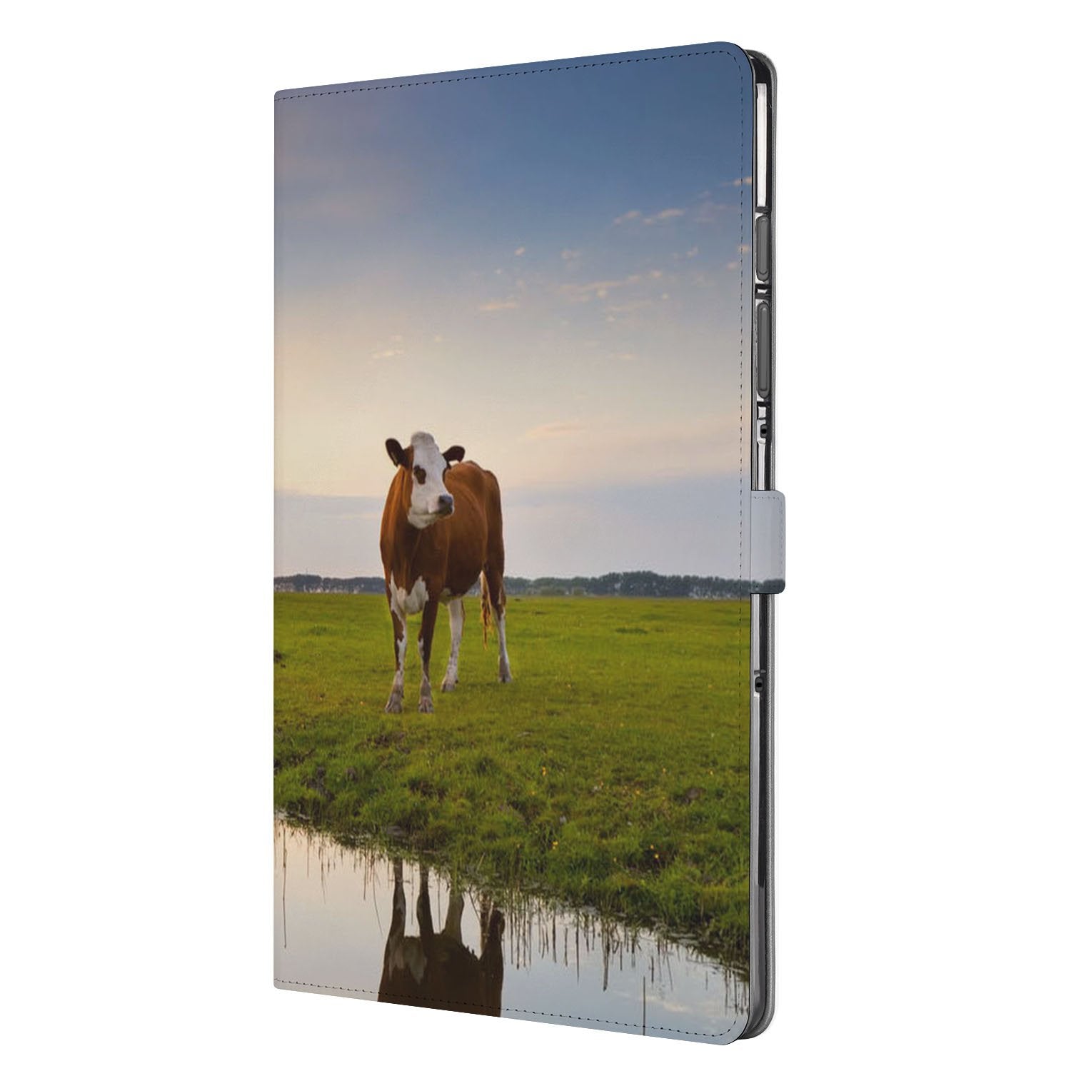Samsung Galaxy Tab S10 FE | Tab S9 FE Tablet Hoesje Koe met Standaard koe landschap zijaanzicht