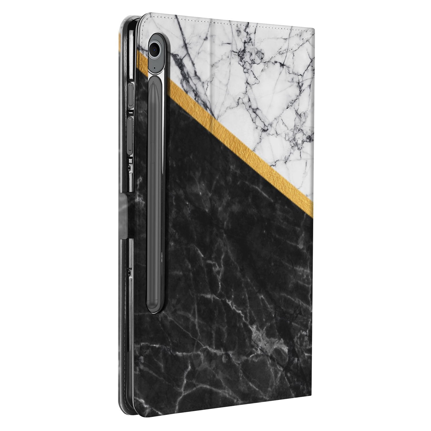 Samsung Galaxy Tab S10 FE | Tab S9 FE Tablet Hoesje Marble White Black met Standaard design marmer zwart wit