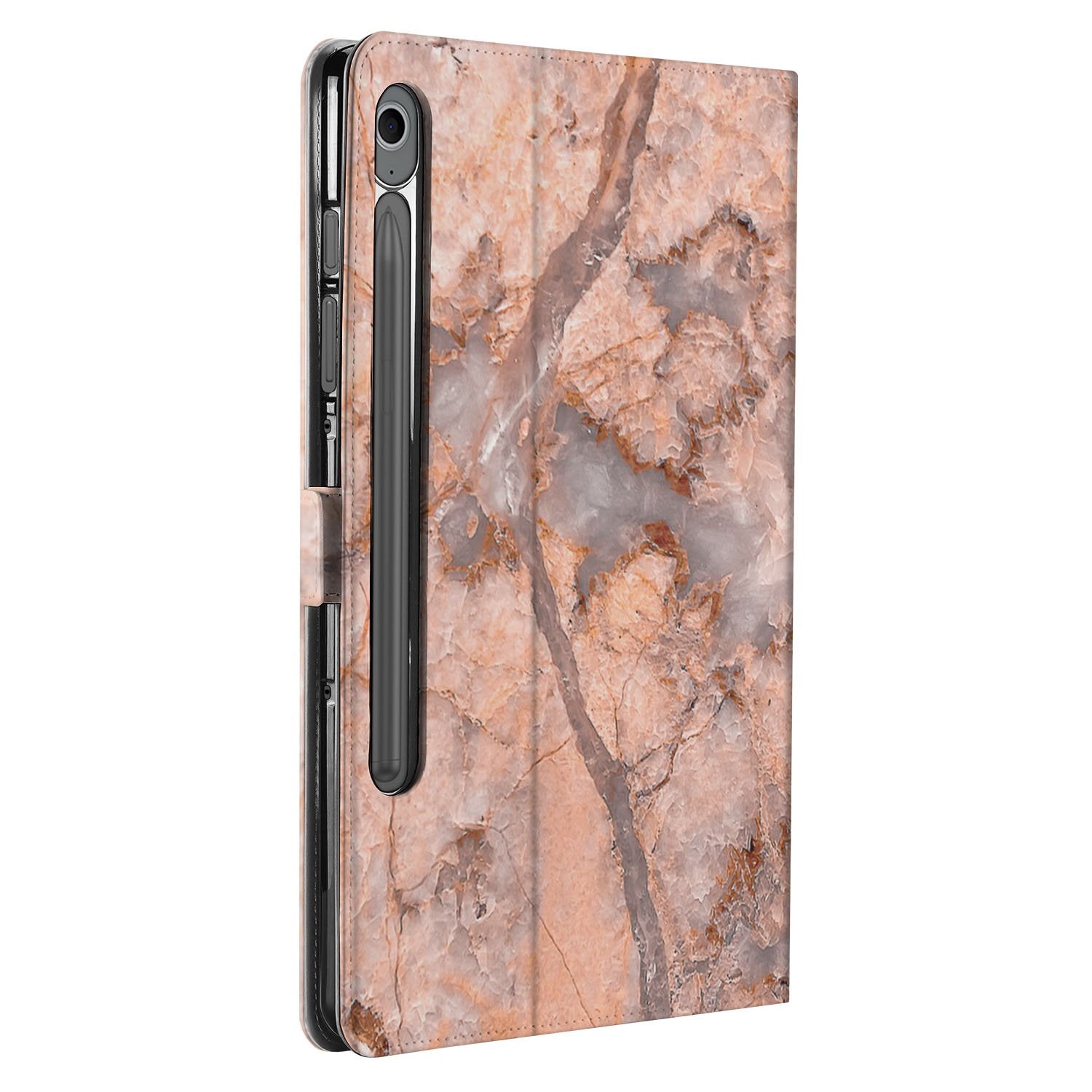 Samsung Galaxy Tab S10 FE | Tab S9 FE Tablet Hoesje Marmer Oranje met Standaard marmer lichtoranje eenvoudig aanzicht