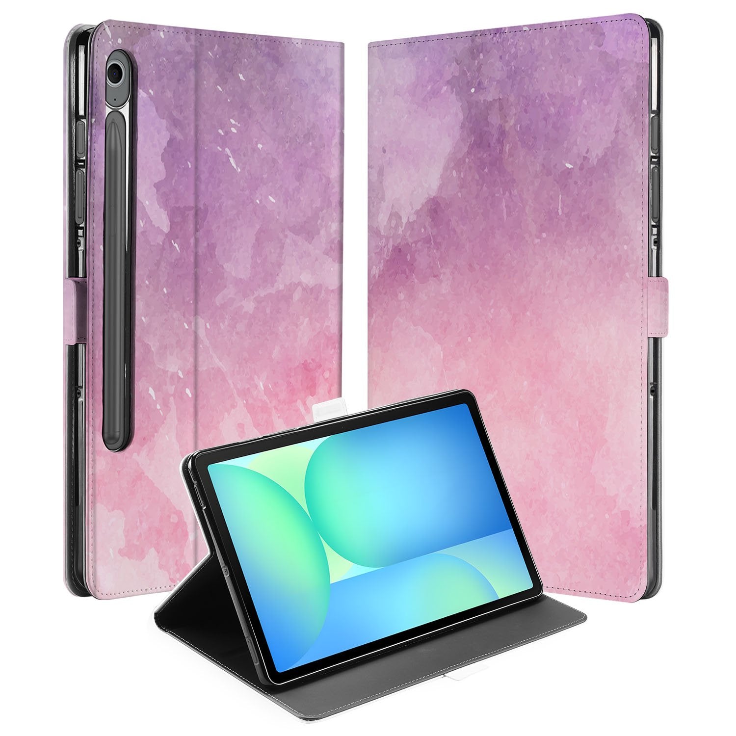 Samsung Galaxy Tab S10 FE | Tab S9 FE Tablet Hoesje Pink Purple Paint met Standaard voorkant achterkant