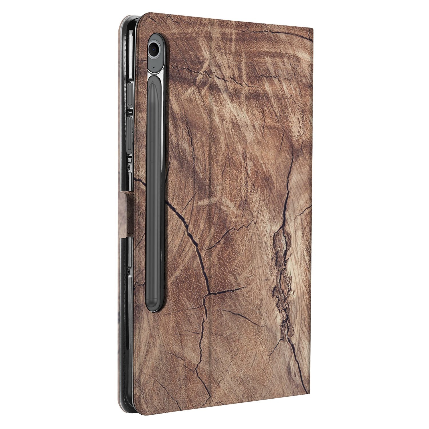 Samsung Galaxy Tab S10 FE | Tab S9 FE Tablet Hoesje Tree Trunk met Standaard bruin hout design aanzicht