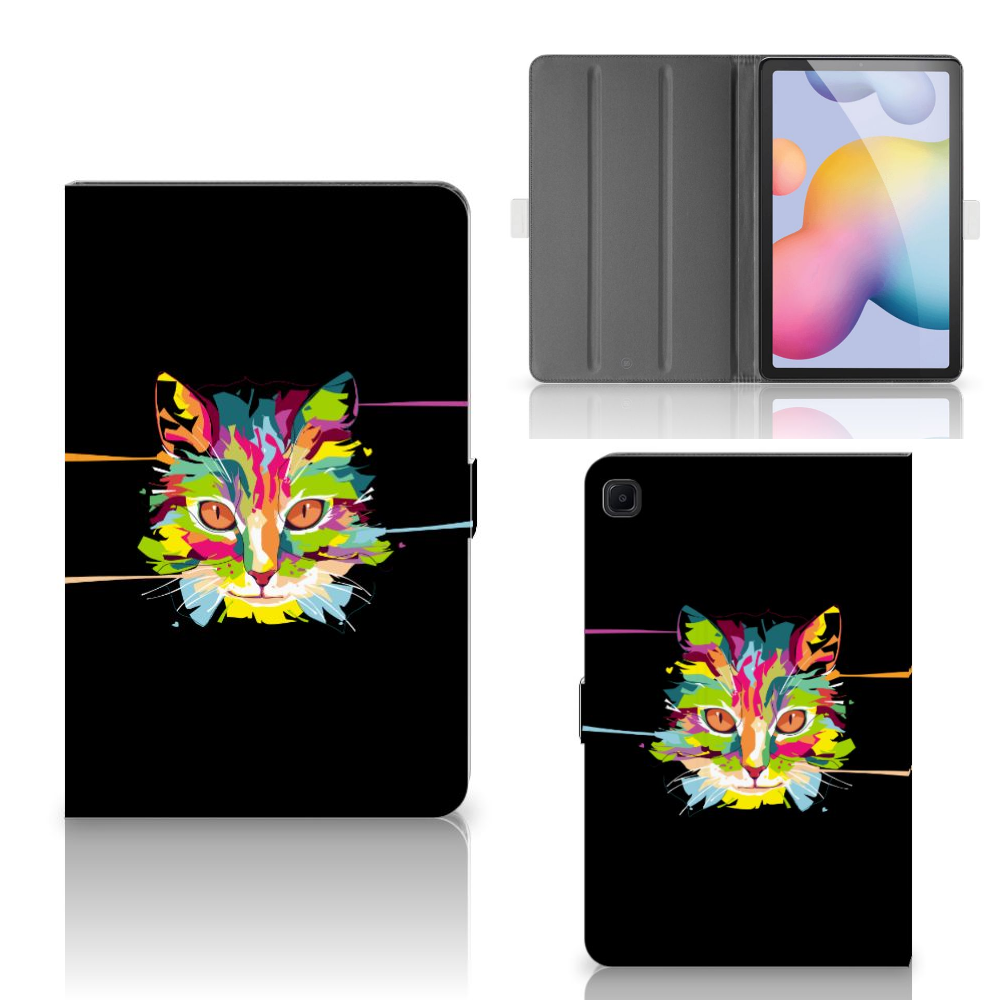 Samsung Galaxy Tab S6 Lite | S6 Lite (2022) Hippe Tablet Hoes Cat Color voorkant binnenkant zijkant