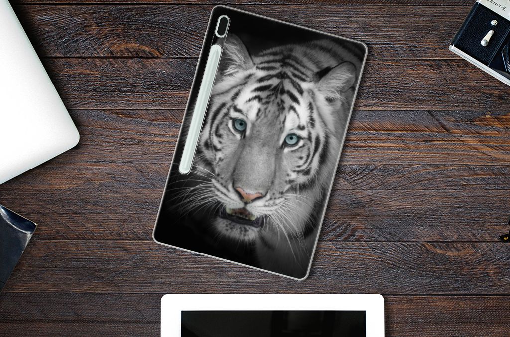 Samsung Galaxy Tab S7FE Back Case Tijger witte tijger voorkant