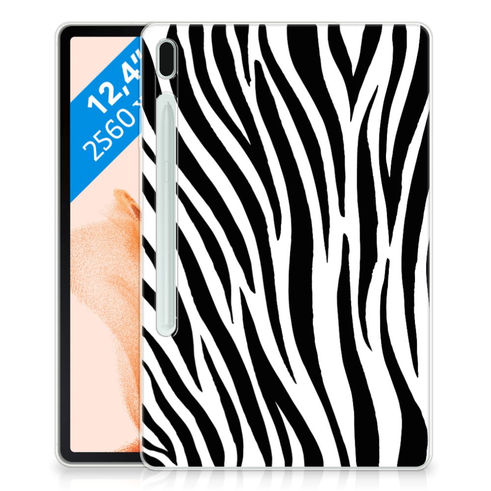 Samsung Galaxy Tab S7FE Back Case Zebra zwart witte strepen vooraanzicht