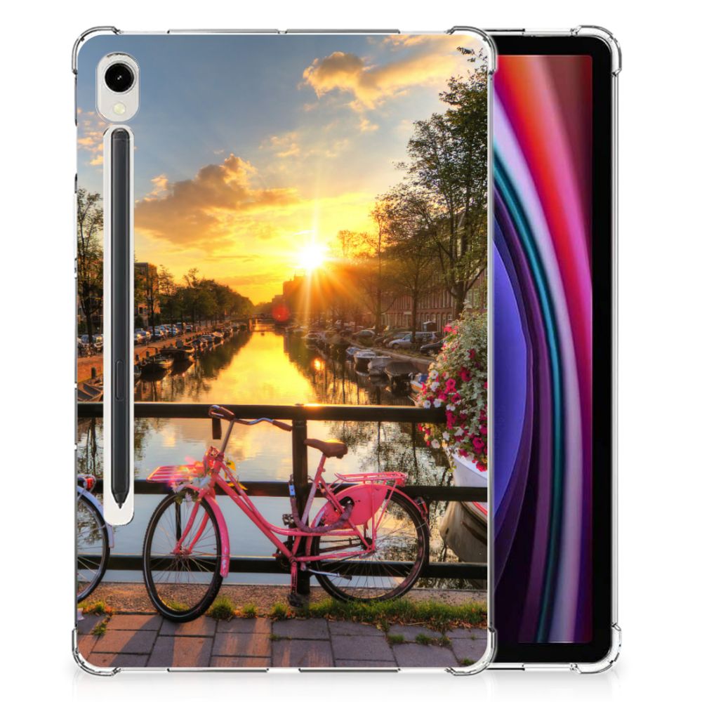 Samsung Galaxy Tab S9 Hip Hoesje Amsterdamse Grachten design Amsterdamse grachten aanzicht