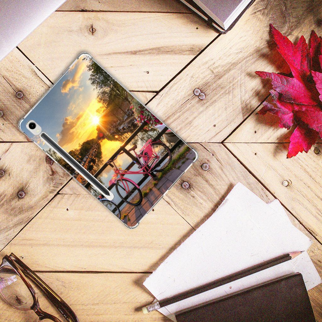 Samsung Galaxy Tab S9 Hip Hoesje Amsterdamse Grachten fiets zonsondergang ontwerp