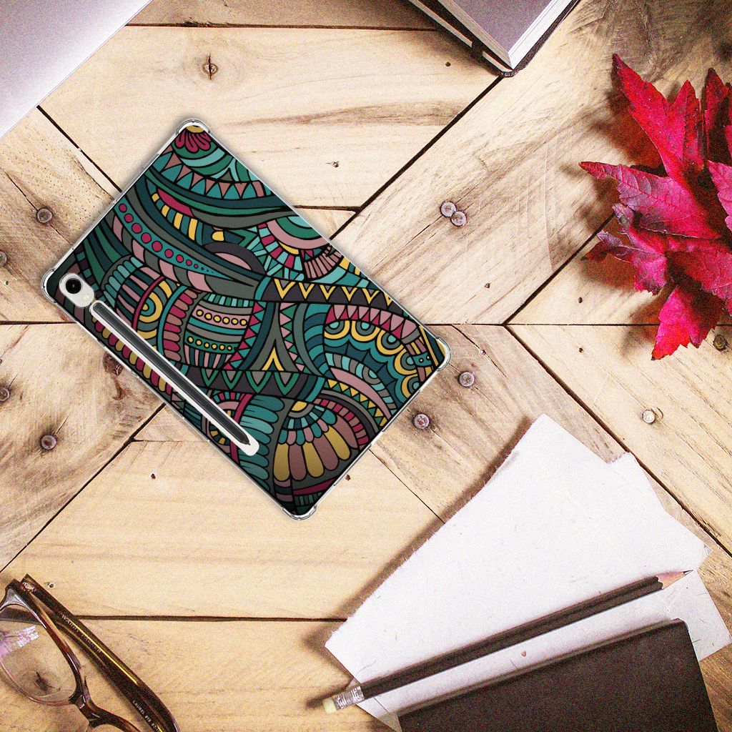Samsung Galaxy Tab S9 Hippe Hoes Aztec tablethoes Aztec design bovenaanzicht
