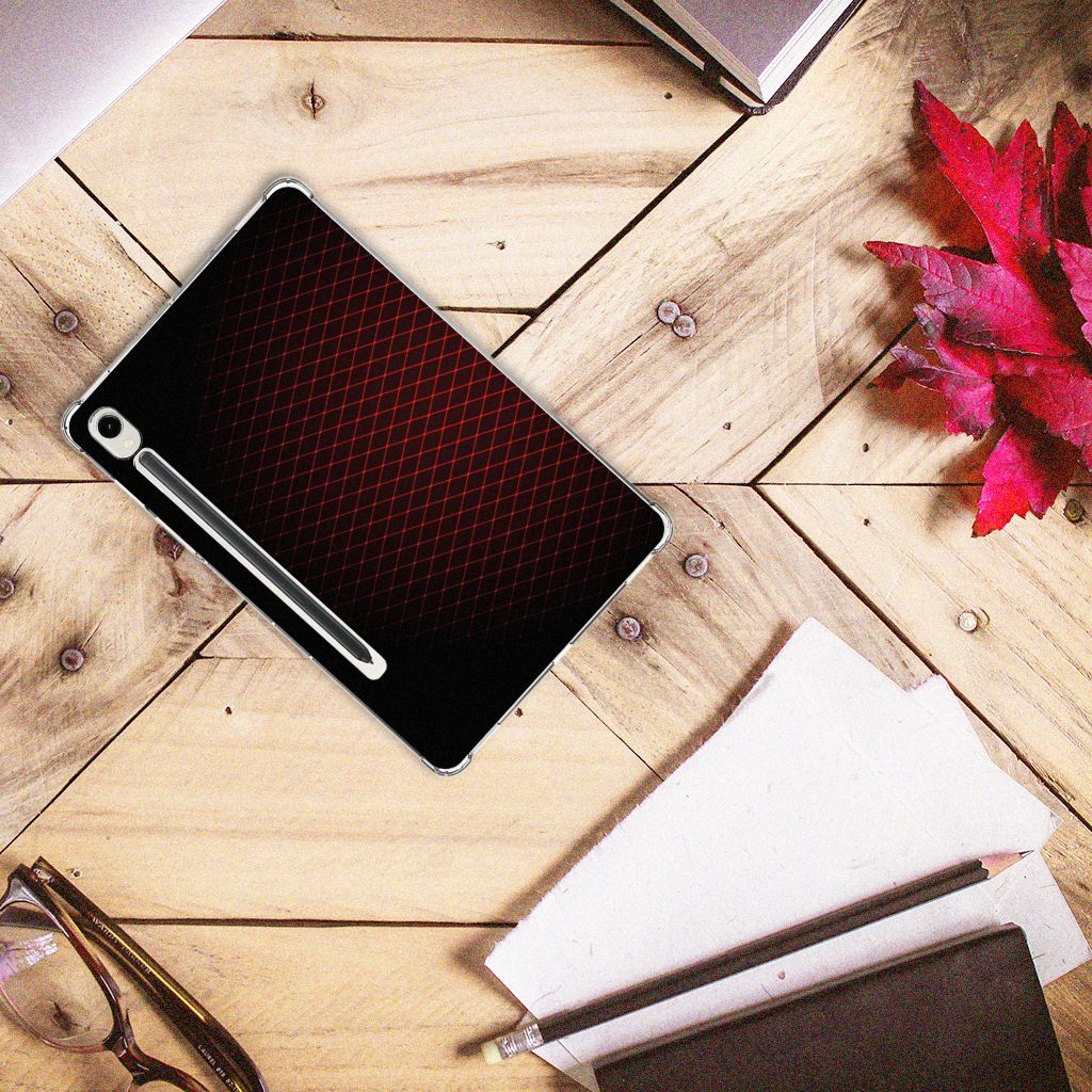 Samsung Galaxy Tab S9 Hippe Hoes Geruit Rood hoesje geruit rood bovenaanzicht