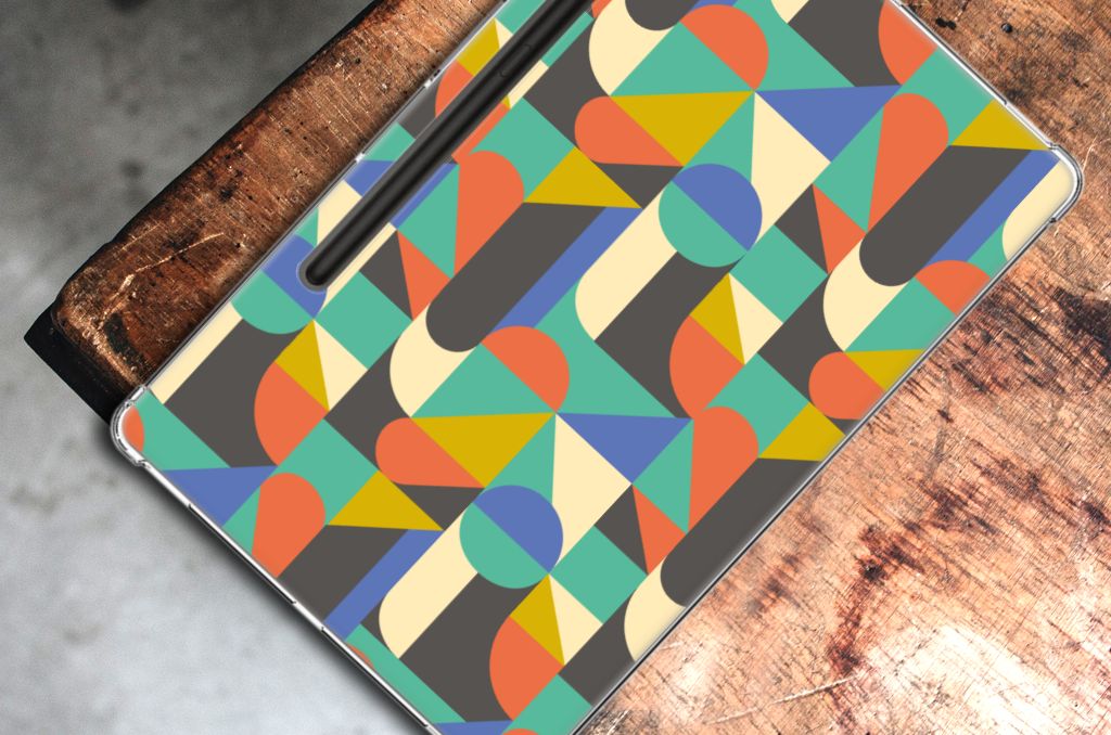 Samsung Galaxy Tab S9 Plus Hippe Hoes Funky Retro design kleurrijk patroon bovenaanzicht