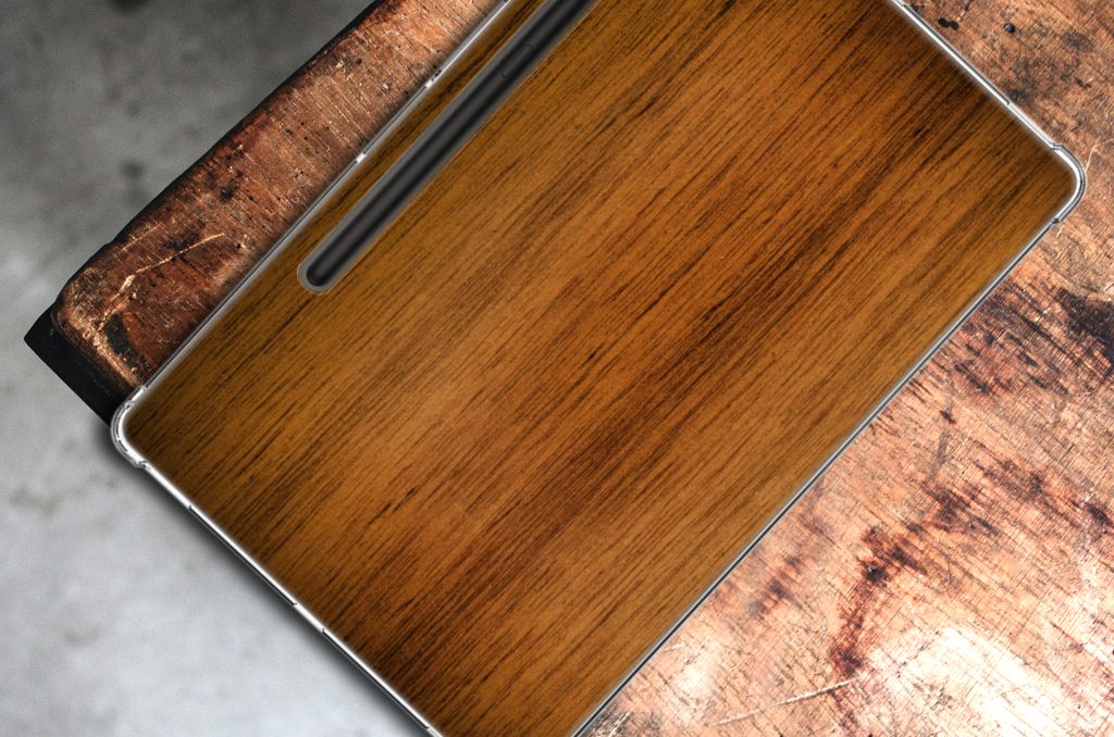 Samsung Galaxy Tab S9 Plus Silicone Tablet Hoes Donker Hout bovenaanzicht bruin hout design