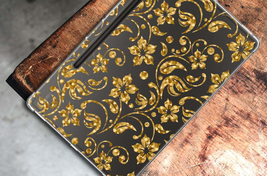 Samsung Galaxy Tab S9 Plus Siliconen Hoesje Gouden Bloemen