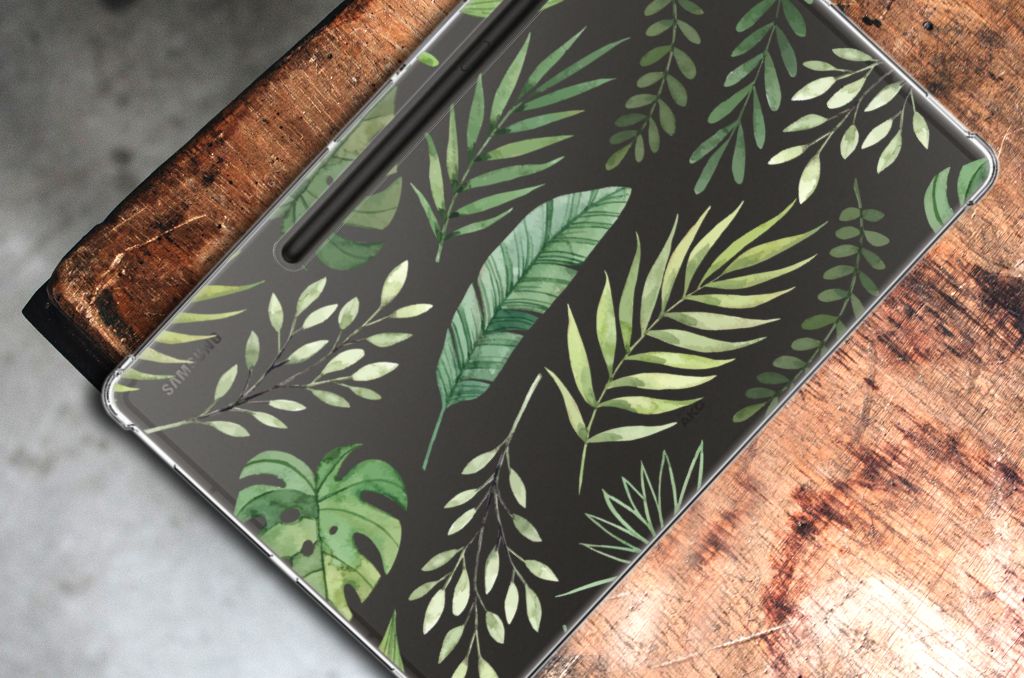 Samsung Galaxy Tab S9 Plus Siliconen Hoesje Leaves met groene bladerenprint voor bescherming en uitstraling 🌿.