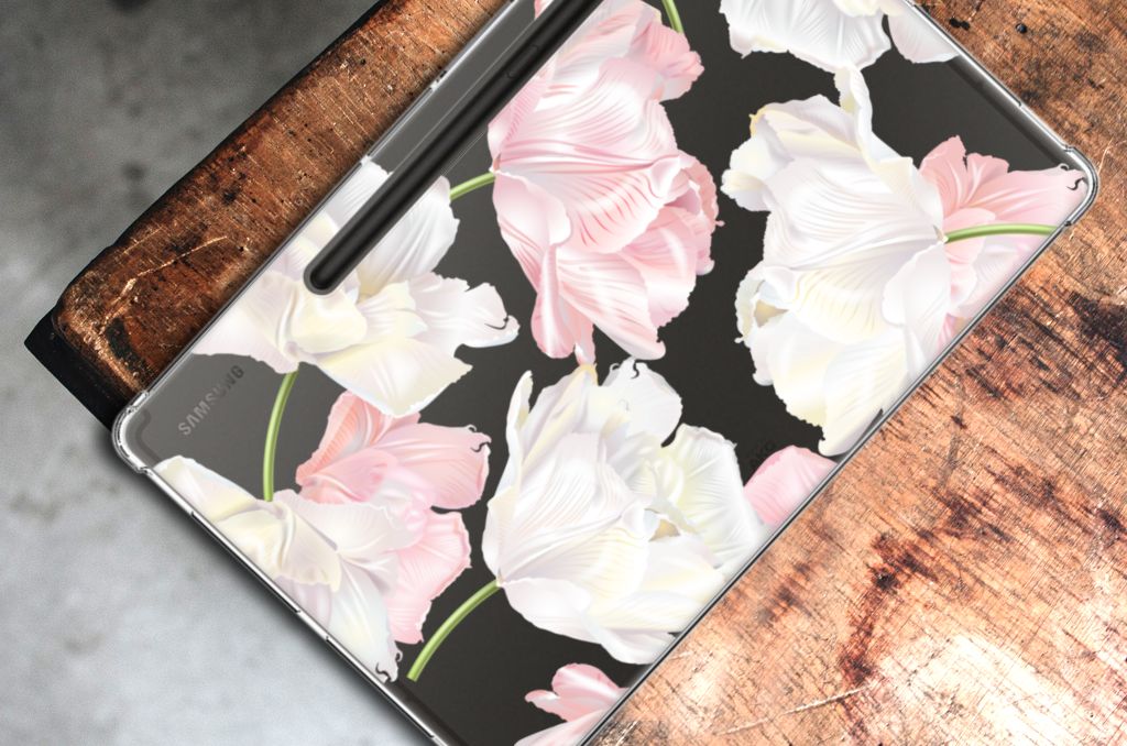 Samsung Galaxy Tab S9 Plus Siliconen Hoesje Lovely Flowers bovenaanzicht bloemen design