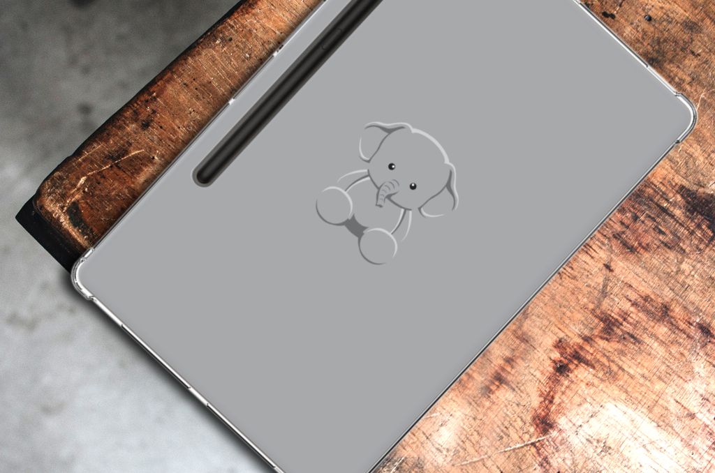 Samsung Galaxy Tab S9 Plus Tablet Back Cover Grijs Baby Olifant bovenaanzicht