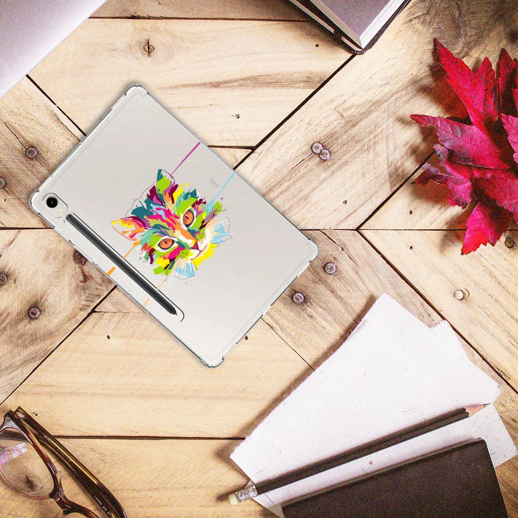 Samsung Galaxy Tab S9 Tablet Back Cover Cat Color design, kleurrijk en uniek voor cadeau, gebruiksgemak en bescherming 🐱.