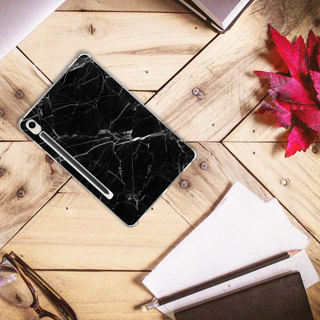 Samsung Galaxy Tab S9 Tablet Back Cover Marmer Zwart origineel bovenaanzicht