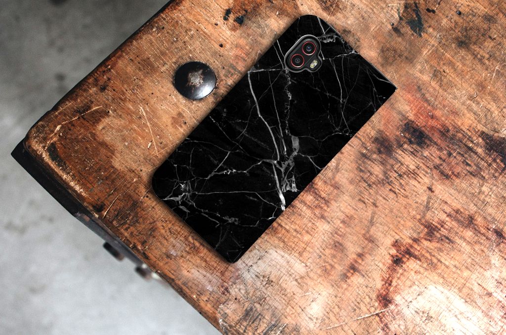 Samsung Galaxy Xcover 6 Pro Standcase Marmer Zwart ontwerp bovenaanzicht