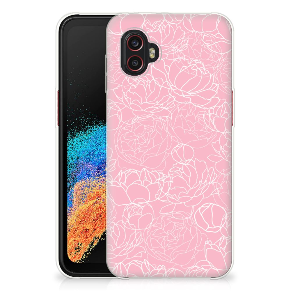 Samsung Galaxy Xcover 6 Pro TPU Case White Flowers achterkant roze bloemen