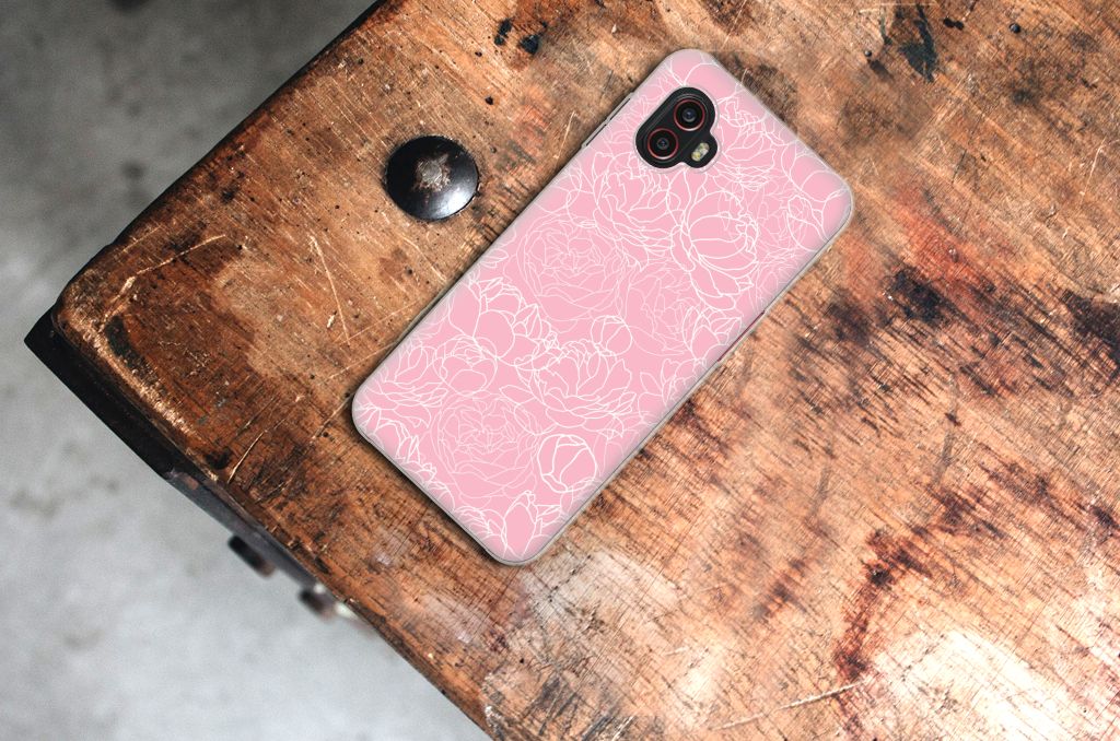 Samsung Galaxy Xcover 6 Pro TPU Case White Flowers roze bloemen achterkant
