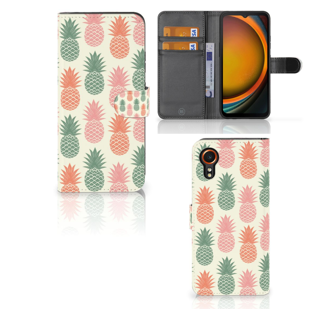 Samsung Galaxy Xcover 7 Book Cover Ananas telefoonhoesje ananas design vooraanzicht zijaanzicht