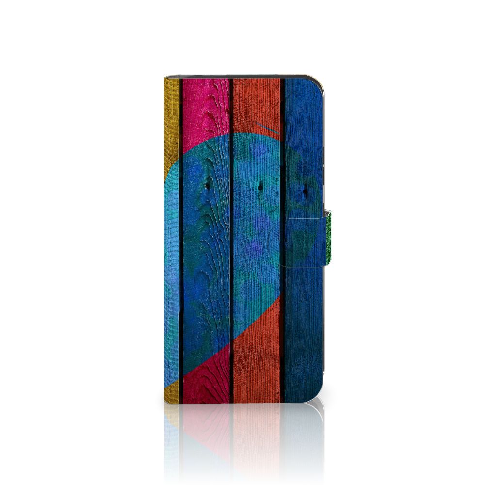 Samsung Galaxy Xcover 7 Book Style Case Wood Heart - Cadeau voor je Vriend met kleurrijk houten ontwerp ❤️