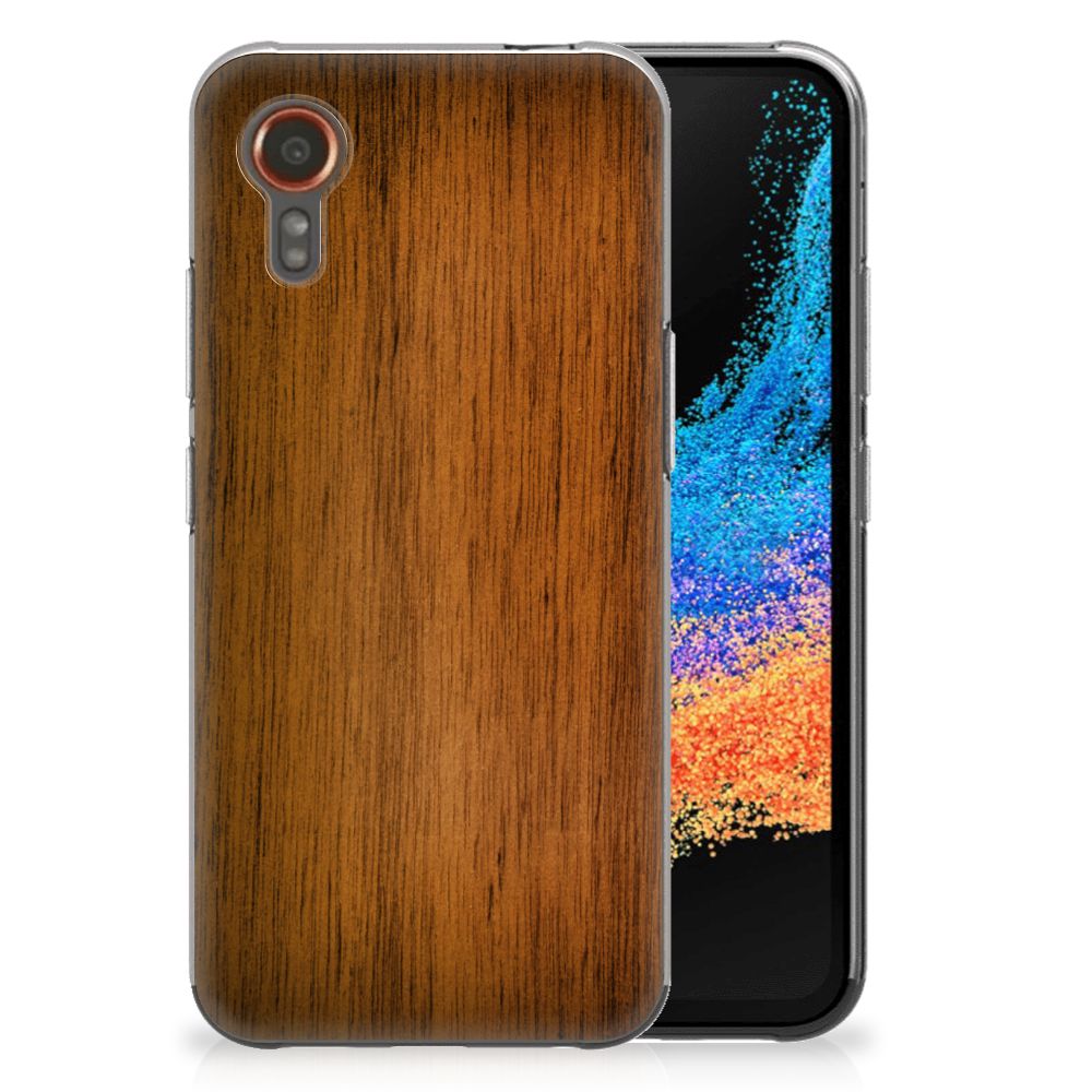 Samsung Galaxy Xcover 7 Bumper Hoesje Donker Hout TPU case achterkant solide donker hout print