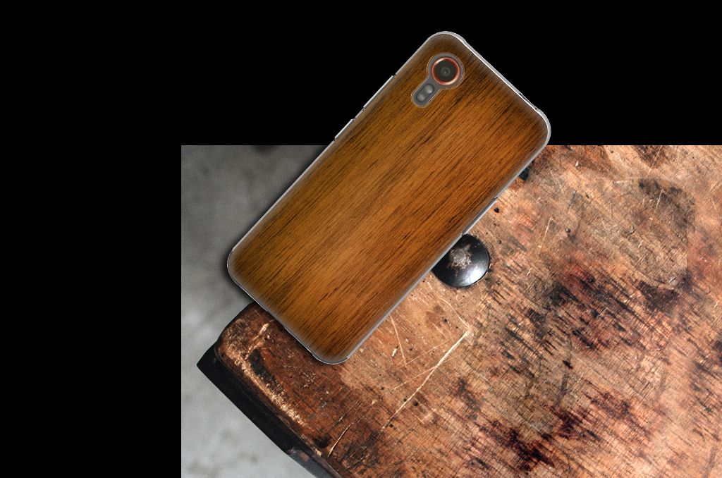 Samsung Galaxy Xcover 7 Bumper Hoesje Donker Hout achterkant design print