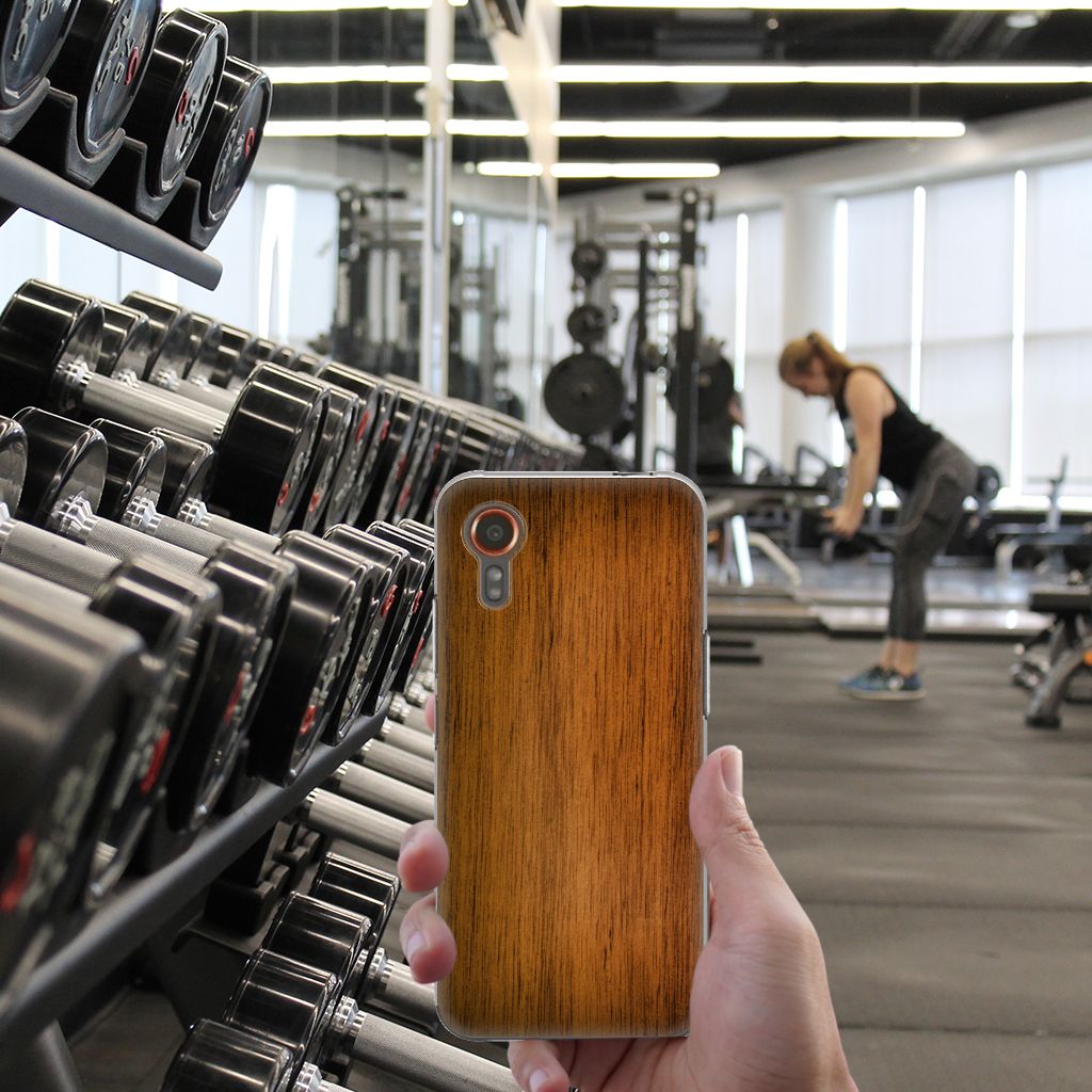 Samsung Galaxy Xcover 7 Bumper Hoesje Donker Hout design TPU case aanzicht