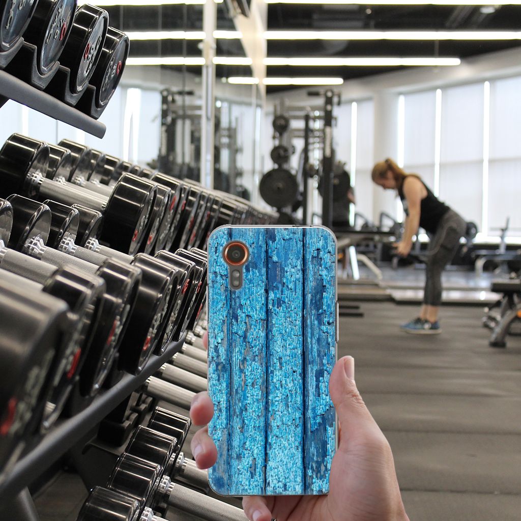 Samsung Galaxy Xcover 7 Bumper Hoesje Wood Blue ontwerp blauw hout hand gym