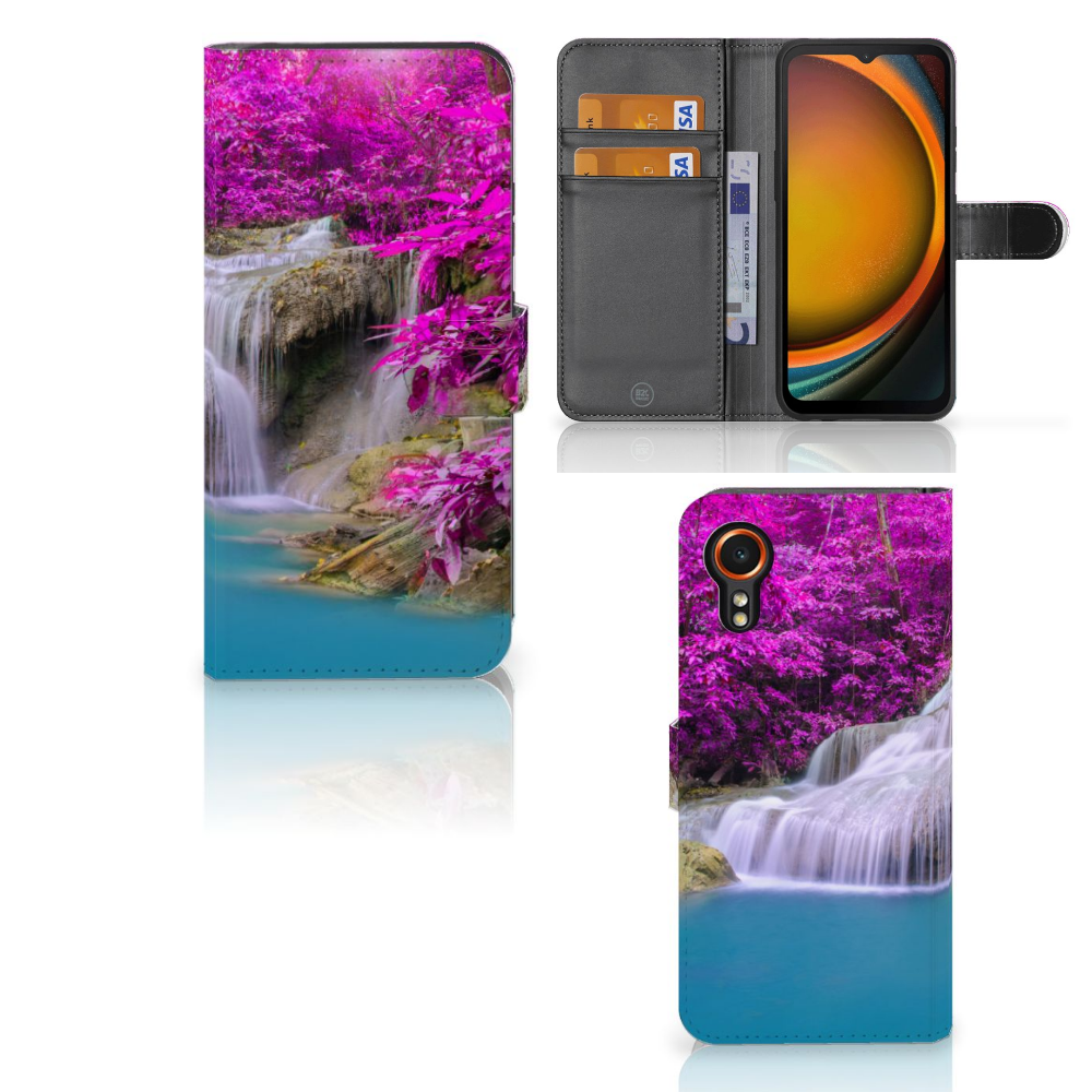 Samsung Galaxy Xcover 7 Flip Cover Waterval design waterval paarse bomen aanzicht
