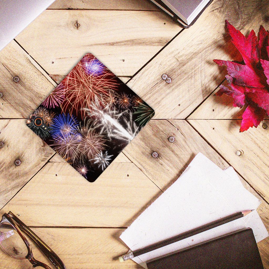 Samsung Galaxy Xcover 7 Hippe Standcase Vuurwerk siervuurwerk print kleuren bovenaanzicht