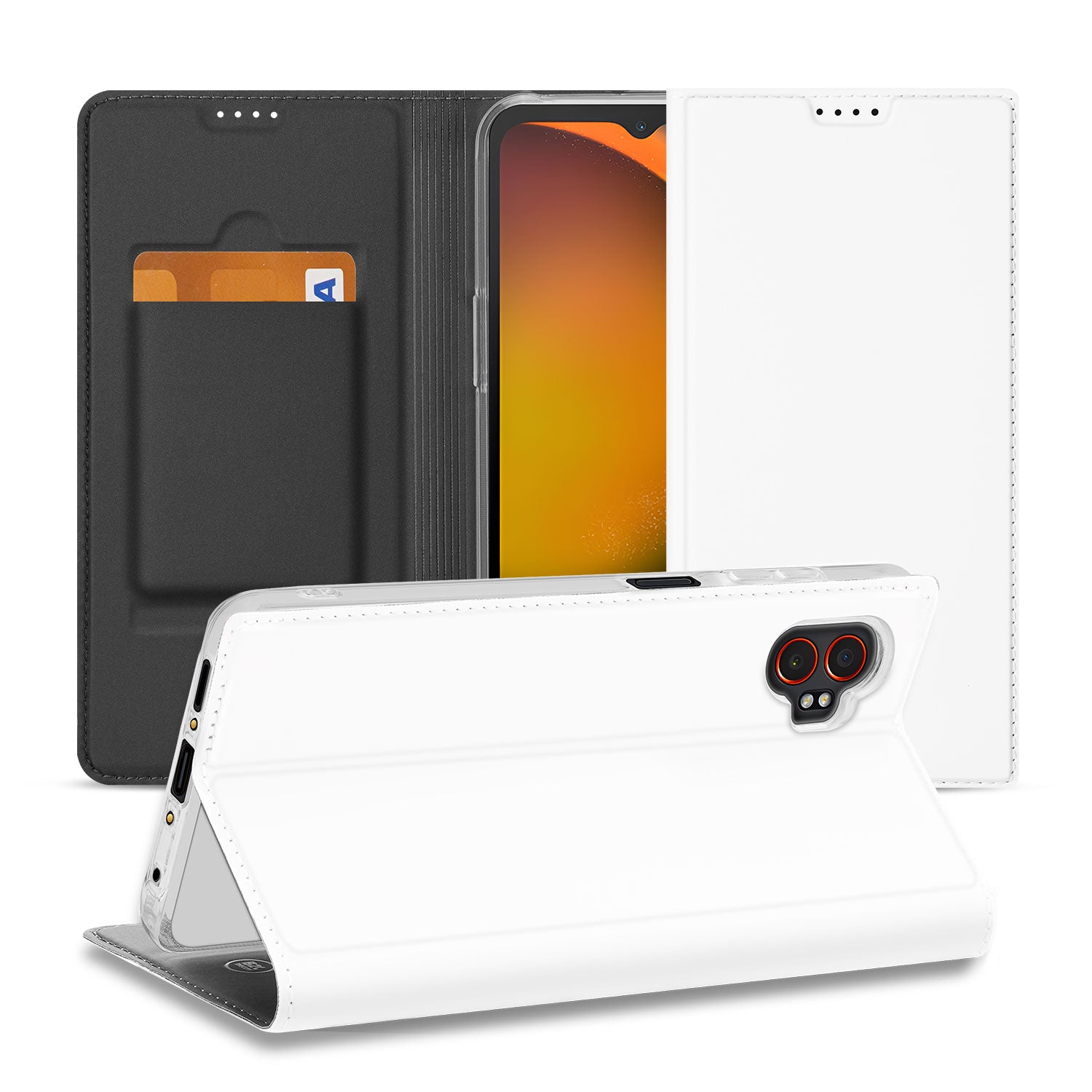 Samsung Galaxy Xcover 7 Pro Stand Case Hoesje Wit Bookcase met Standfunctie voorzijde achterzijde