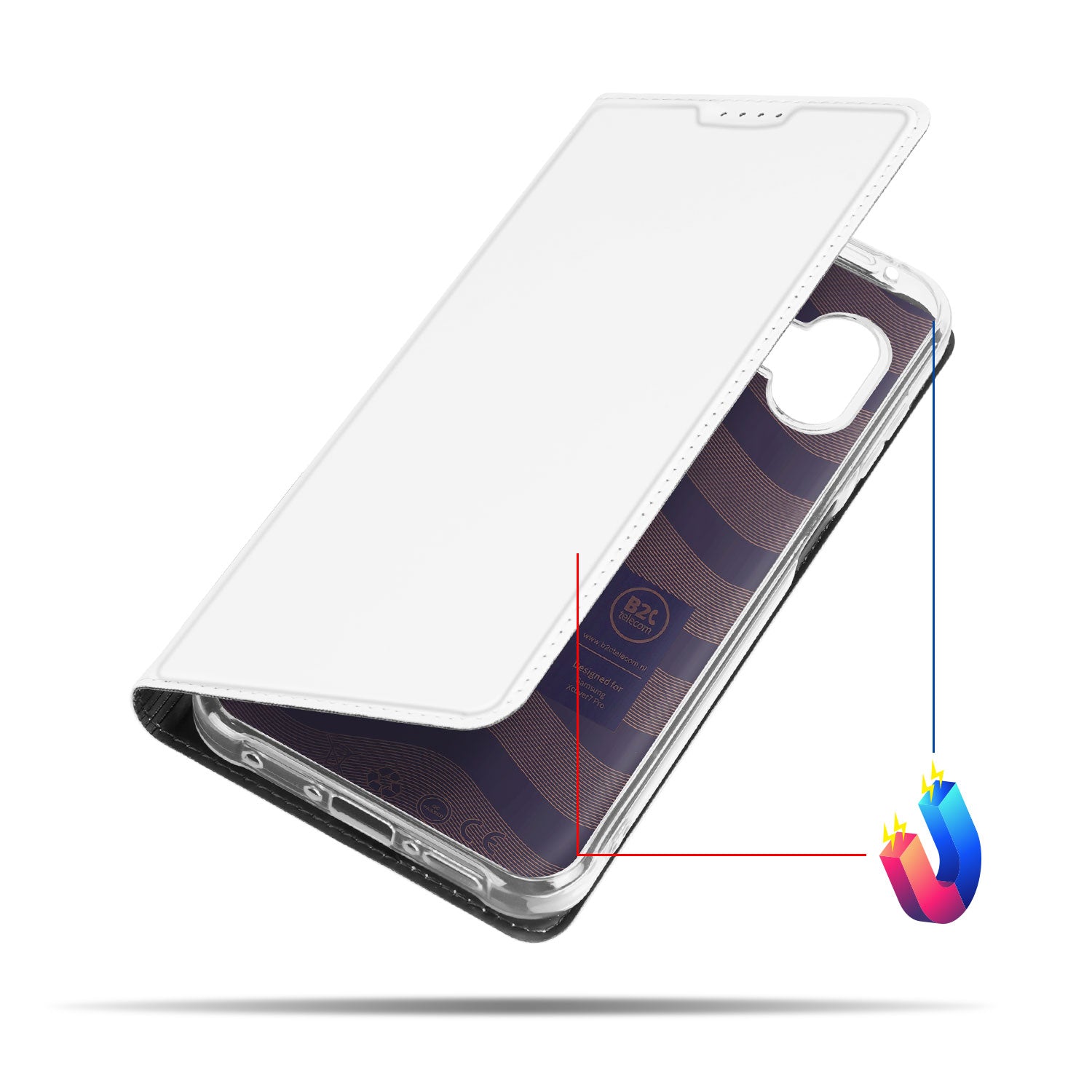 Samsung Galaxy Xcover 7 Pro Stand Case Hoesje Wit Bookcase met Standfunctie aanzicht