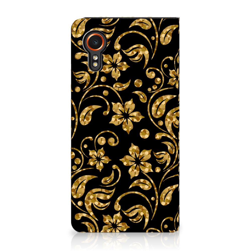 Samsung Galaxy Xcover 7 Smart Cover Gouden Bloemen design achterzijde