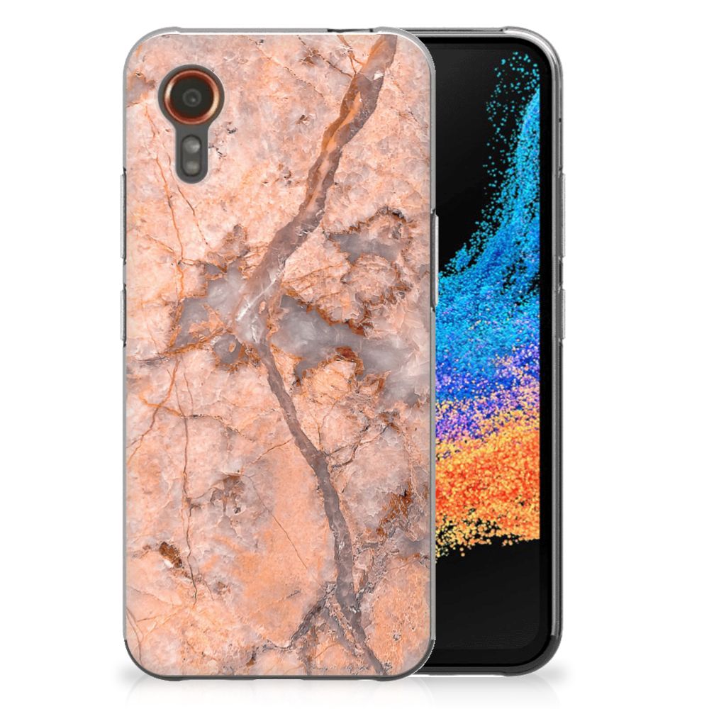 Samsung Galaxy Xcover 7 TPU Siliconen Hoesje Marmer Oranje achterkant aanzicht