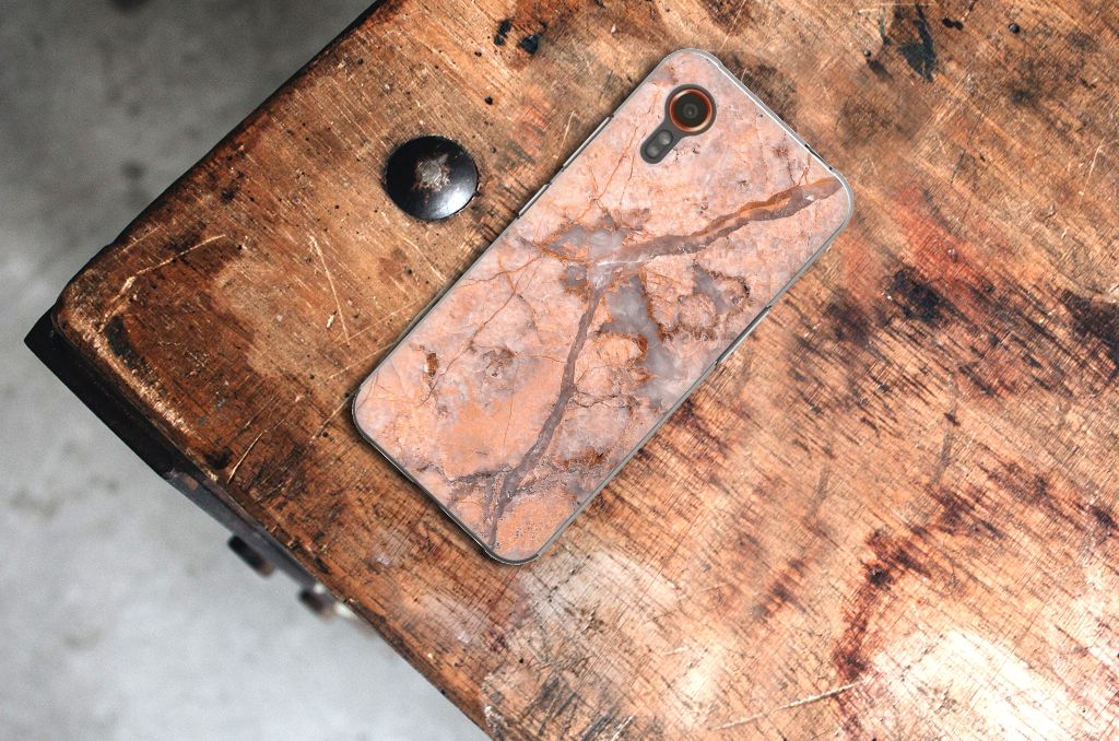 Samsung Galaxy Xcover 7 TPU Siliconen Hoesje Marmer Oranje design marmer aanzicht