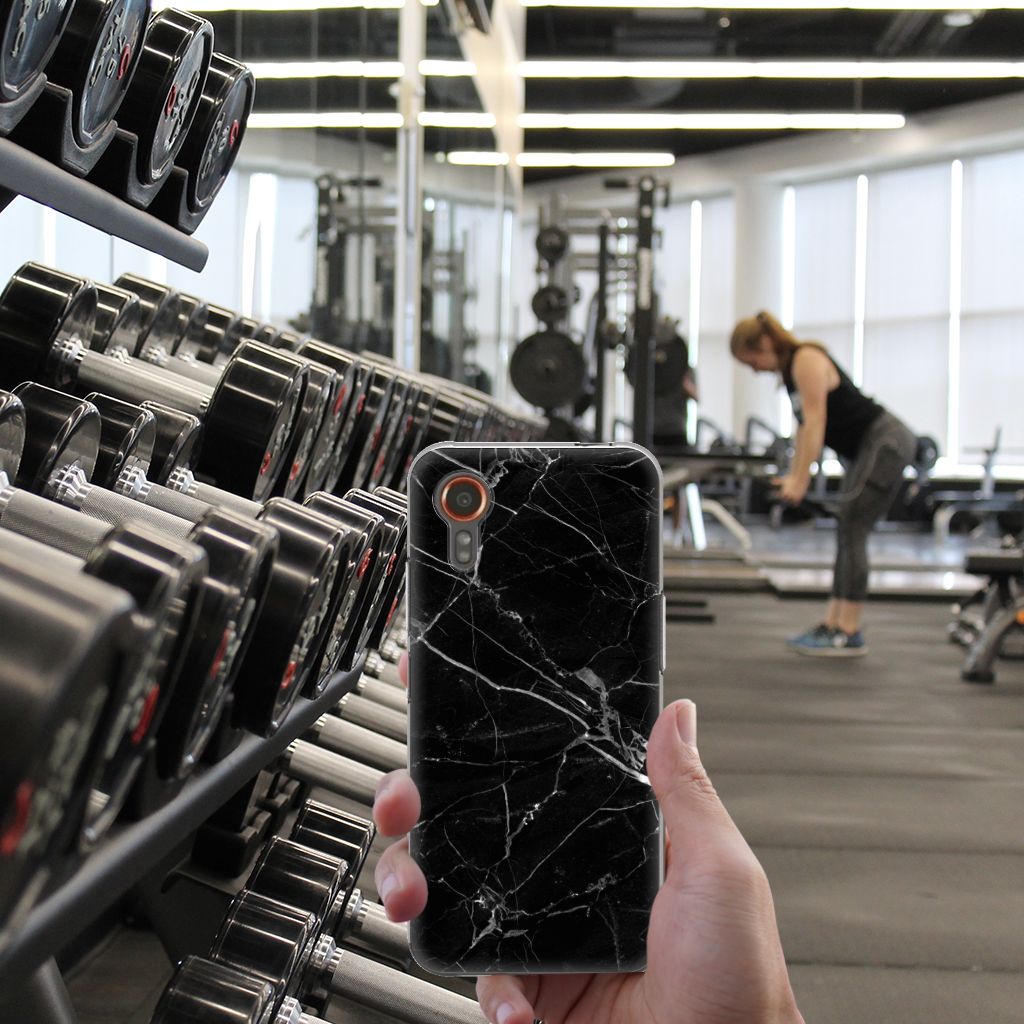 Samsung Galaxy Xcover 7 TPU Siliconen Hoesje Marmer Zwart sportzaal hand smartphone zwart marmer