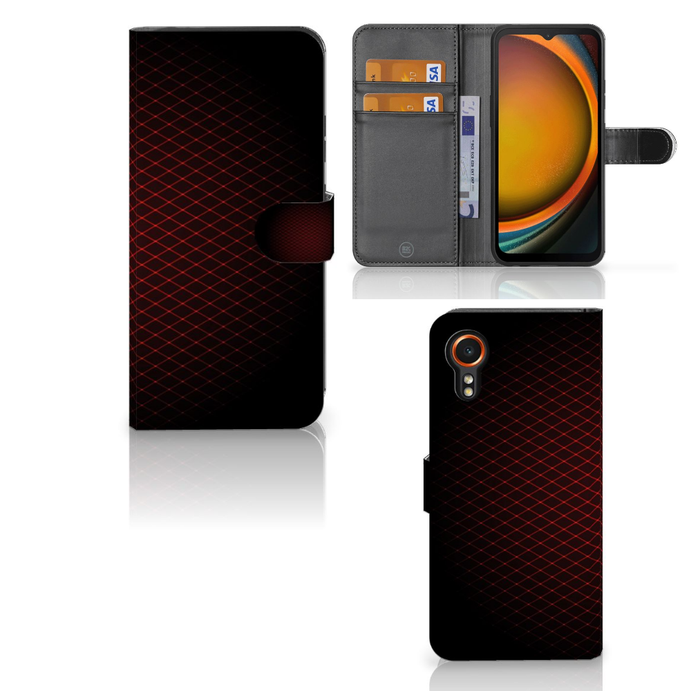 Samsung Galaxy Xcover 7 Telefoon Hoesje Geruit Rood hoesje geruit voorkant zijkant