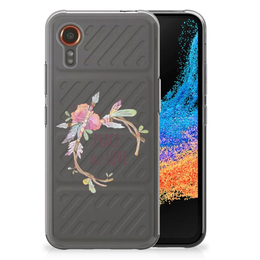 Samsung Galaxy Xcover 7 Telefoonhoesje met Naam Boho Text telefoonhoesje design Peace Love aanzicht